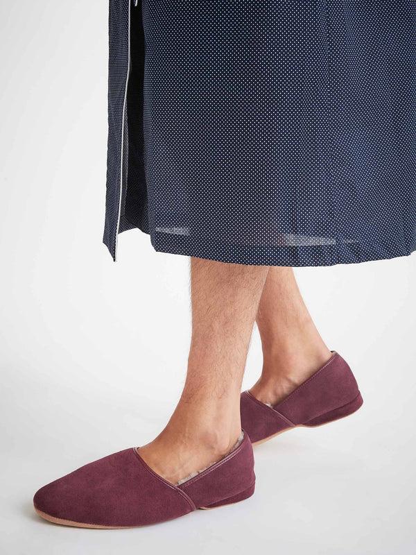 Derek Rose Men's Slippers Crawford Suede Sheepskin Bordeaux Bordeaux