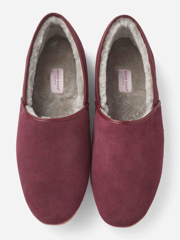 Derek Rose Men's Slippers Crawford Suede Sheepskin Bordeaux Bordeaux
