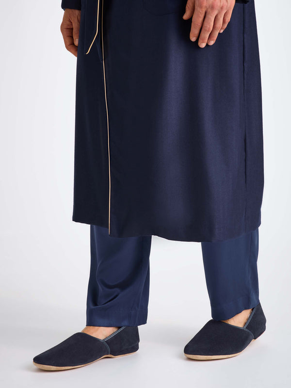 Derek Rose Men's Slippers Crawford Suede Sheepskin Navy Navy