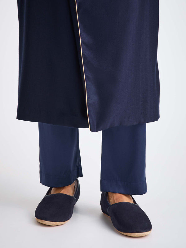 Derek Rose Men's Slippers Crawford Suede Sheepskin Navy Navy