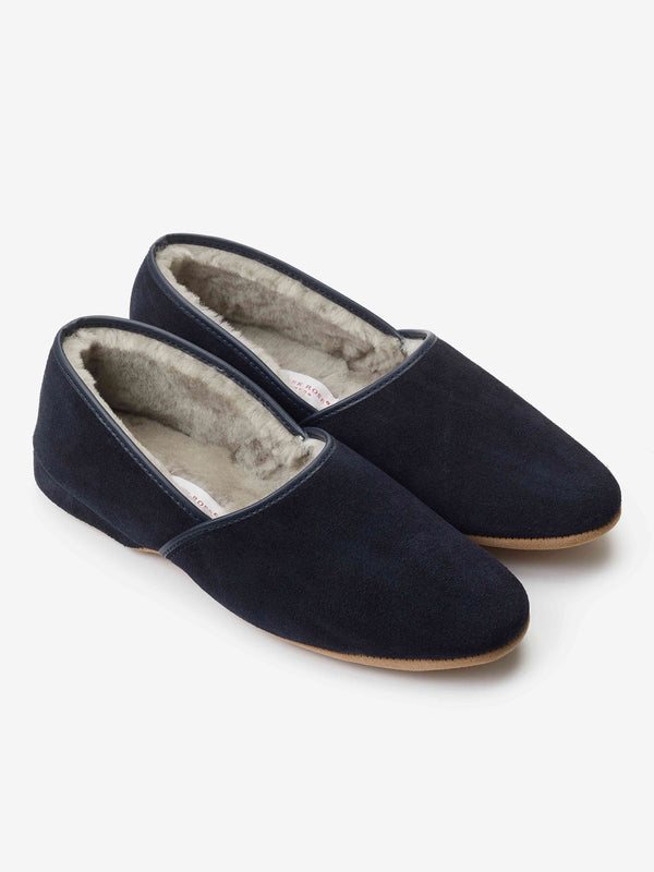 derek rose Men's Slippers Crawford Suede Sheepskin Navy Navy