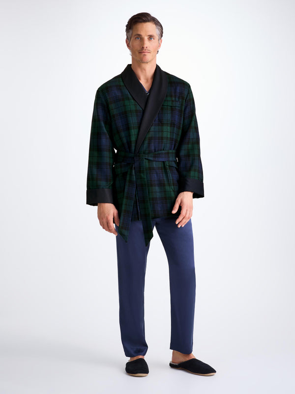 Derek Rose Men's Smoking Jacket Tartan Wool Black Watch Navy Navy