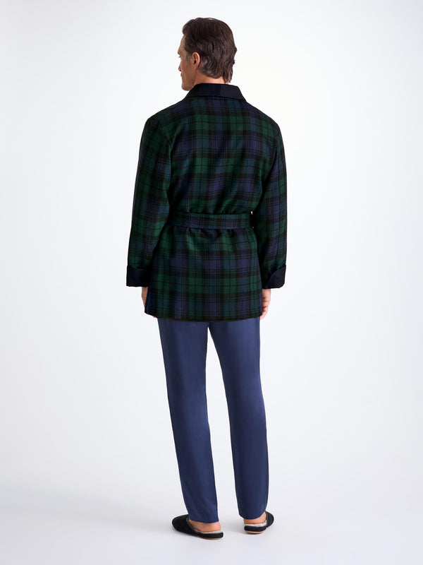 Derek Rose Men's Smoking Jacket Tartan Wool Black Watch Navy Navy