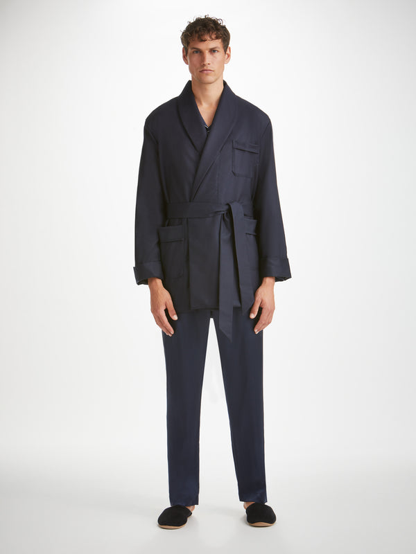 Derek Rose Men's Smoking Jacket Westminster 2 Wool Navy Navy