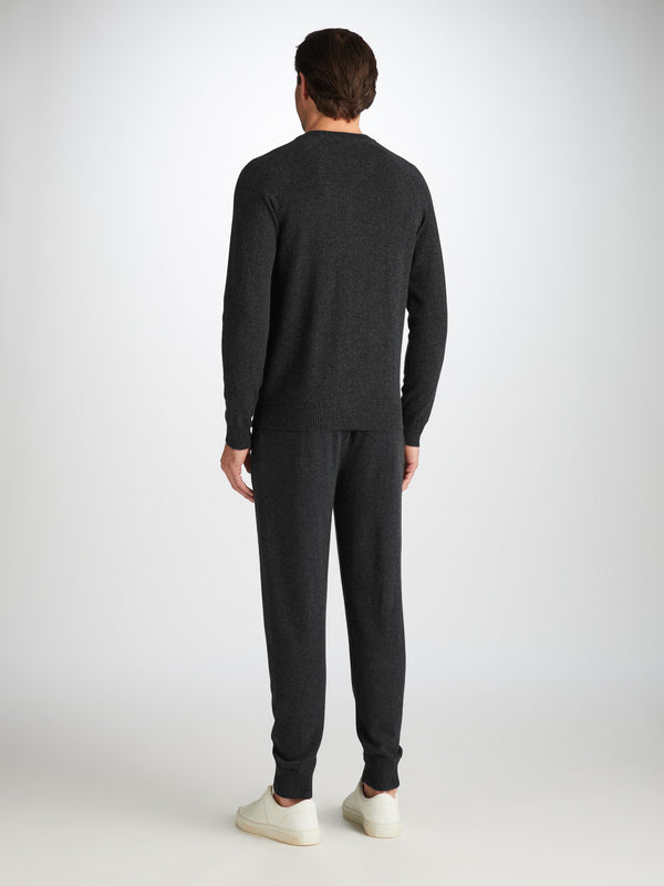Derek Rose Men's Sweater And Track Pants Set Finley Cashmere Charcoal Charcoal