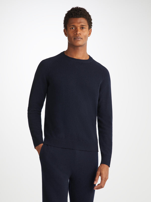 Derek Rose Men's Sweater And Track Pants Set Finley Cashmere Navy Navy