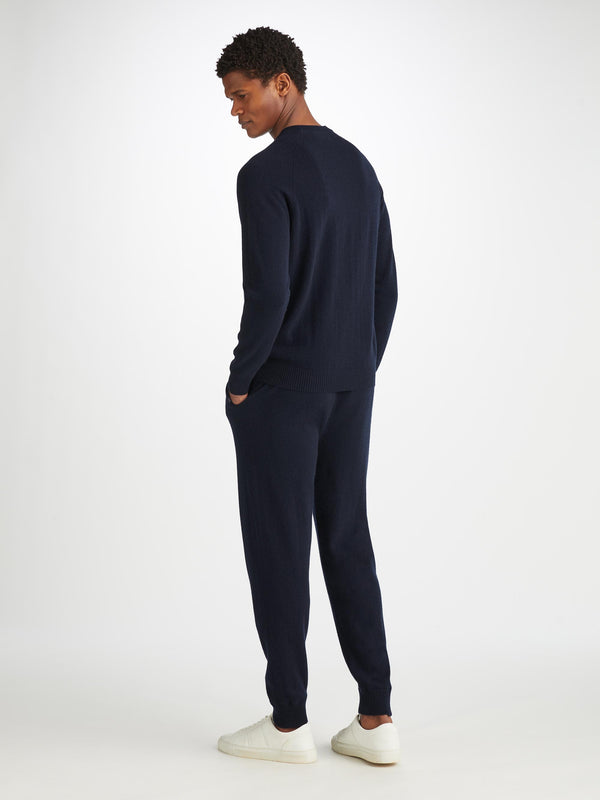Derek Rose Men's Sweater And Track Pants Set Finley Cashmere Navy Navy
