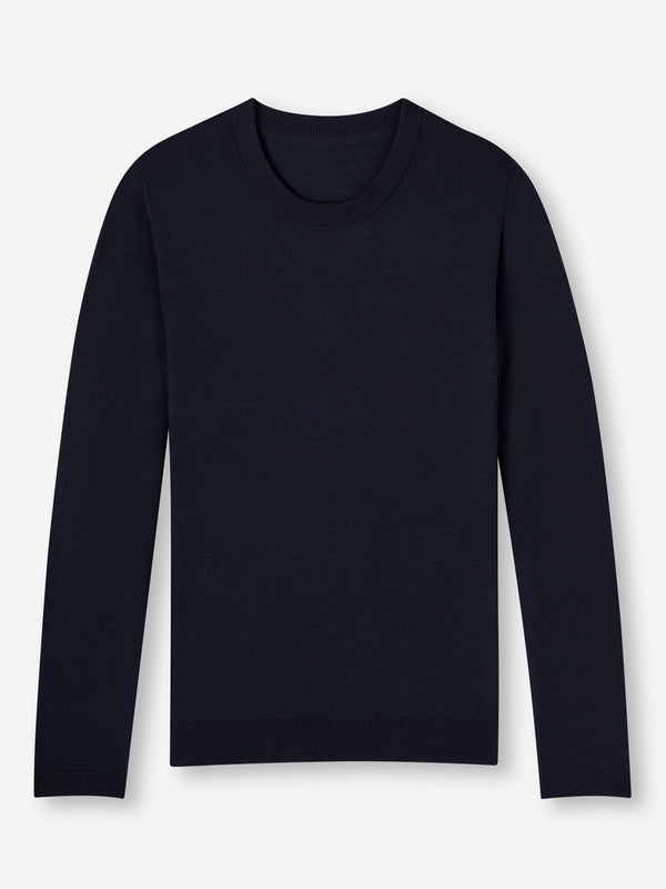 derek rose Men's Sweater Orson Merino Wool Navy Navy