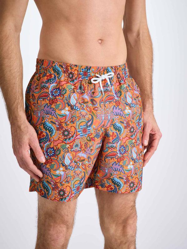 Derek Rose Men's Swim Shorts Apricot Jungle Paisley Print Apricot