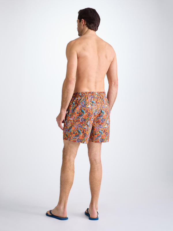 Derek Rose Men's Swim Shorts Apricot Jungle Paisley Print Apricot