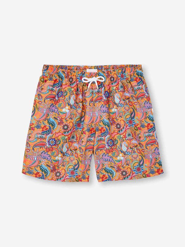 derek rose Men's Swim Shorts Apricot Jungle Paisley Print Apricot