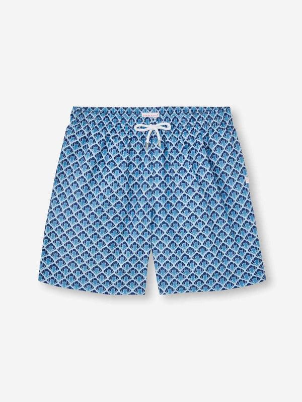 derek rose Men's Swim Shorts Mid Blue Scalloped Leaf Print Mid Blue
