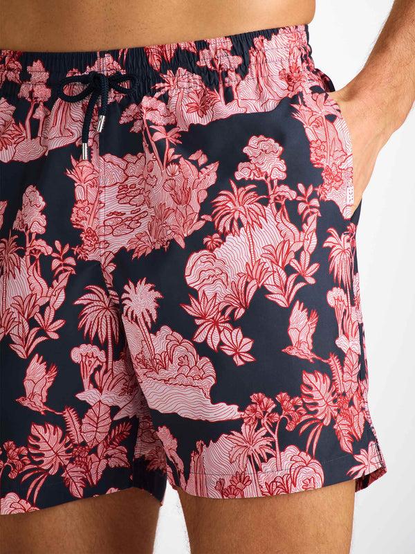 Derek Rose Men's Swim Shorts Navy Island Hopping Print Navy
