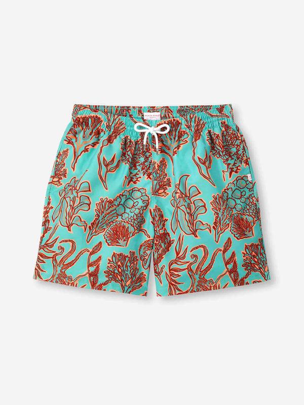 derek rose Men's Swim Shorts Turquoise Octopus Print Turquoise