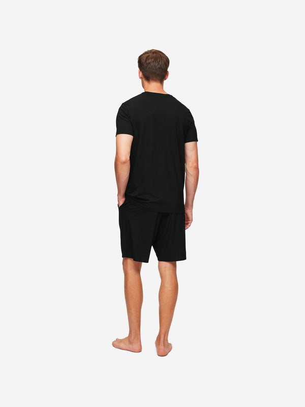Derek Rose Men's T-Shirt And Lounge Shorts Set Basel Micro Modal Stretch Black Black