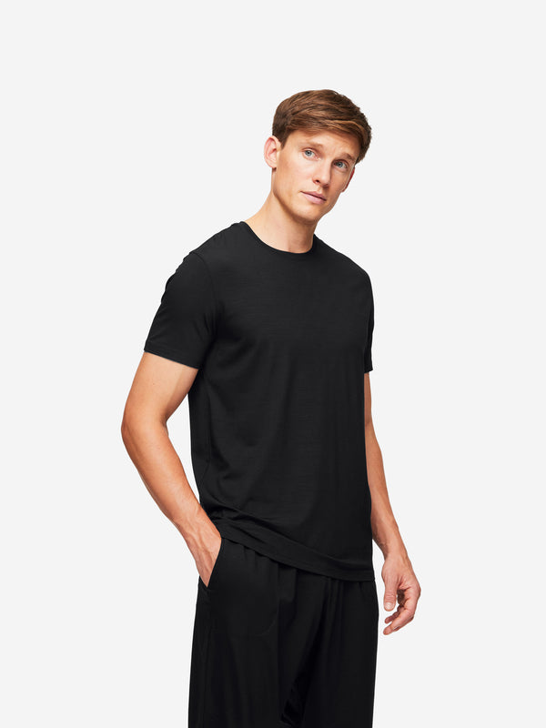 Derek Rose Men's T-Shirt And Lounge Shorts Set Basel Micro Modal Stretch Black Black