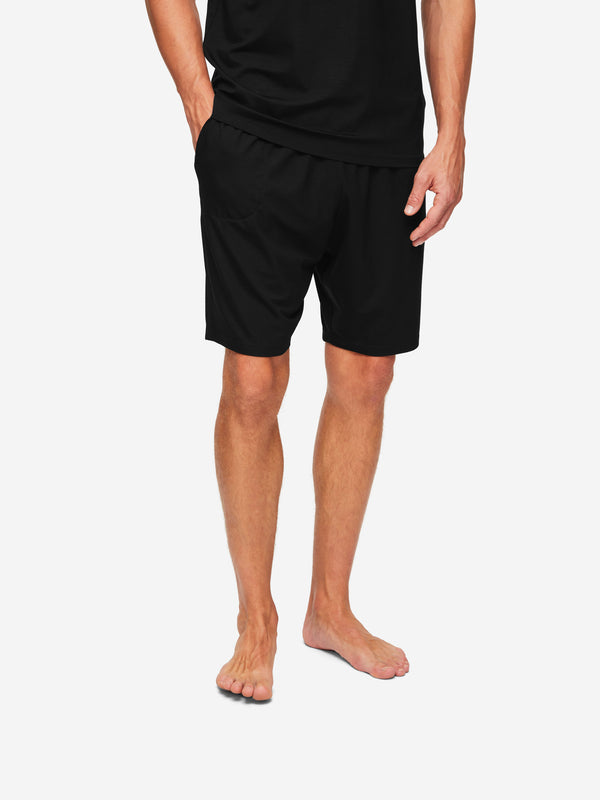 Derek Rose Men's T-Shirt And Lounge Shorts Set Basel Micro Modal Stretch Black Black
