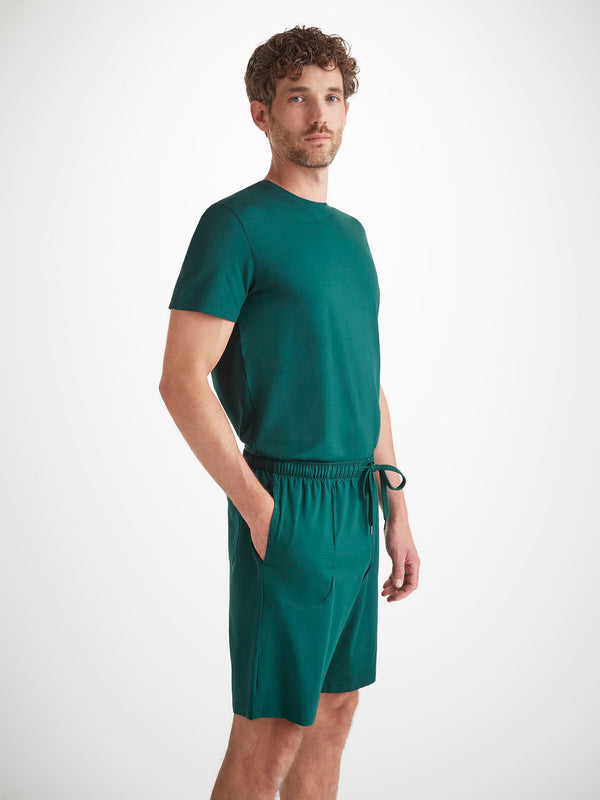Derek Rose Men's T-Shirt And Lounge Shorts Set Basel Micro Modal Stretch Pine Green Pine Green