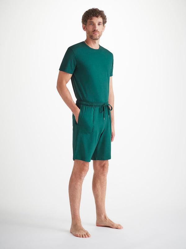 derek rose Men's T-Shirt and Lounge Shorts Set Basel Micro Modal Stretch Pine Green Pine Green