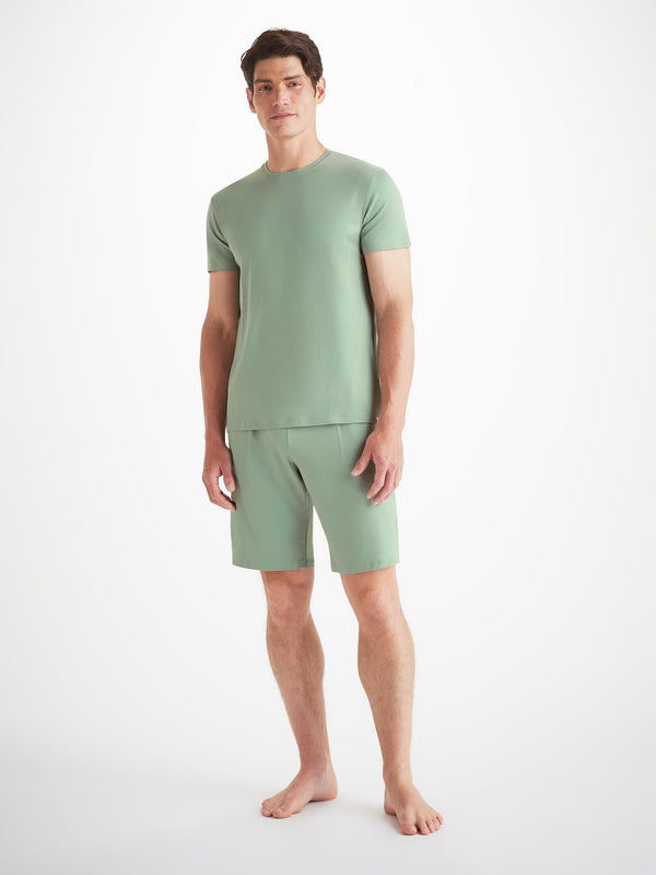 derek rose Men's T-Shirt and Lounge Shorts Set Basel Micro Modal Stretch Eucalyptus Eucalyptus