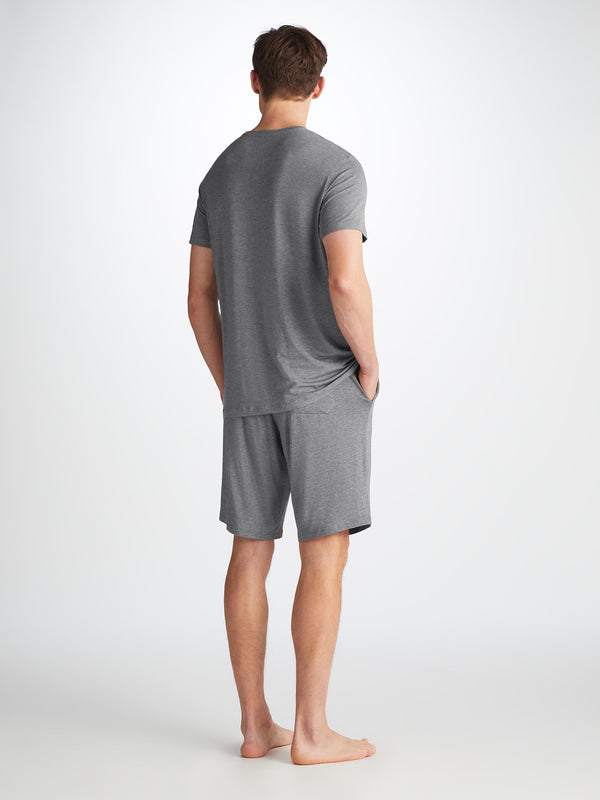 Derek Rose Men's T-Shirt And Lounge Shorts Set Marlowe Micro Modal Stretch Charcoal Charcoal