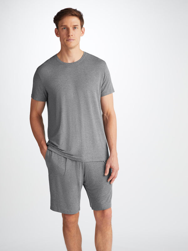 Derek Rose Men's T-Shirt And Lounge Shorts Set Marlowe Micro Modal Stretch Charcoal Charcoal