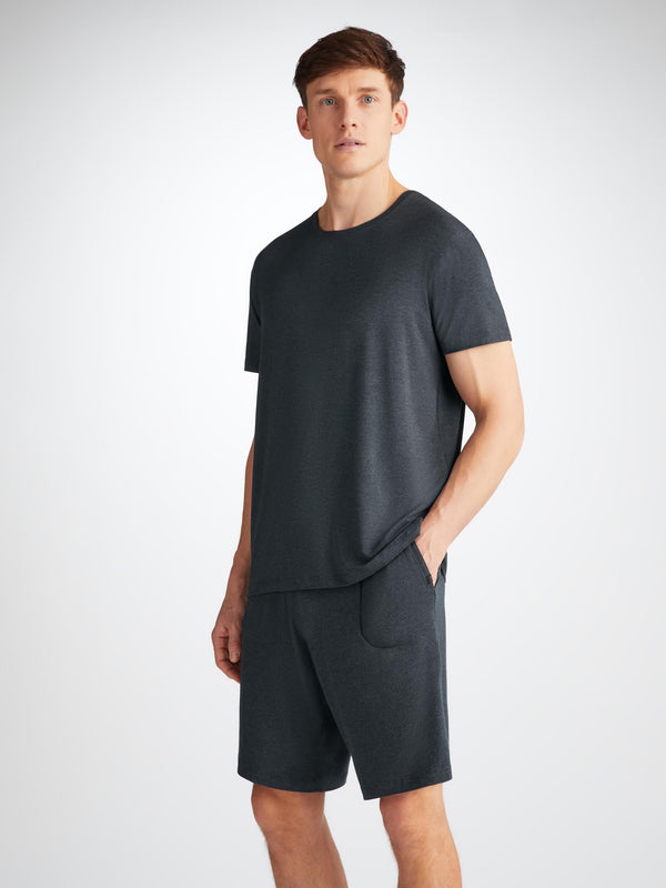 Derek Rose Men's T-Shirt And Lounge Shorts Set Marlowe Micro Modal Stretch Anthracite Anthracite