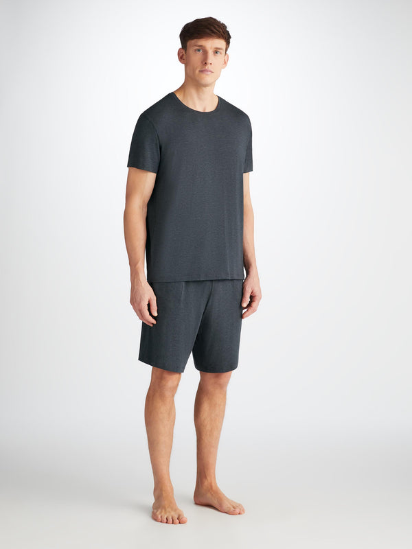 derek rose Men's T-Shirt and Lounge Shorts Set Marlowe Micro Modal Stretch Anthracite Anthracite
