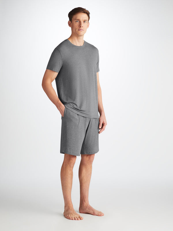 derek rose Men's T-Shirt and Lounge Shorts Set Marlowe Micro Modal Stretch Charcoal Charcoal