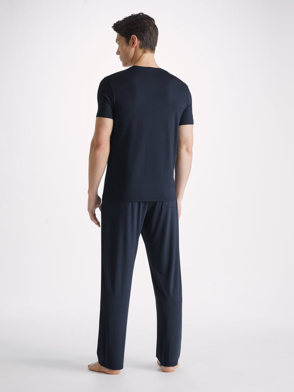 Derek Rose Men's T-Shirt And Lounge Trousers Set Basel Micro Modal Stretch Navy Navy