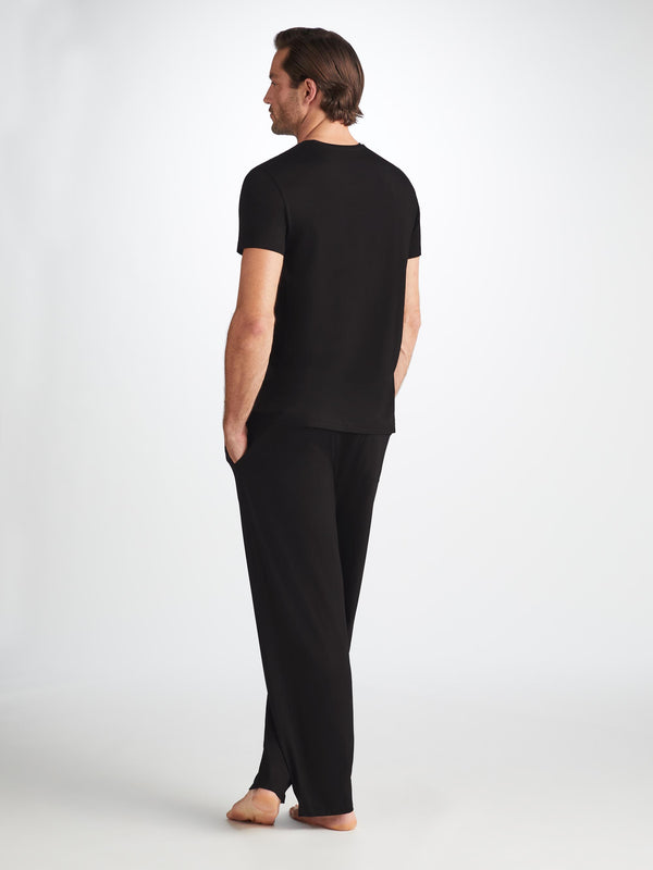 Derek Rose Men's T-Shirt And Lounge Trousers Set Basel Micro Modal Stretch Black Black