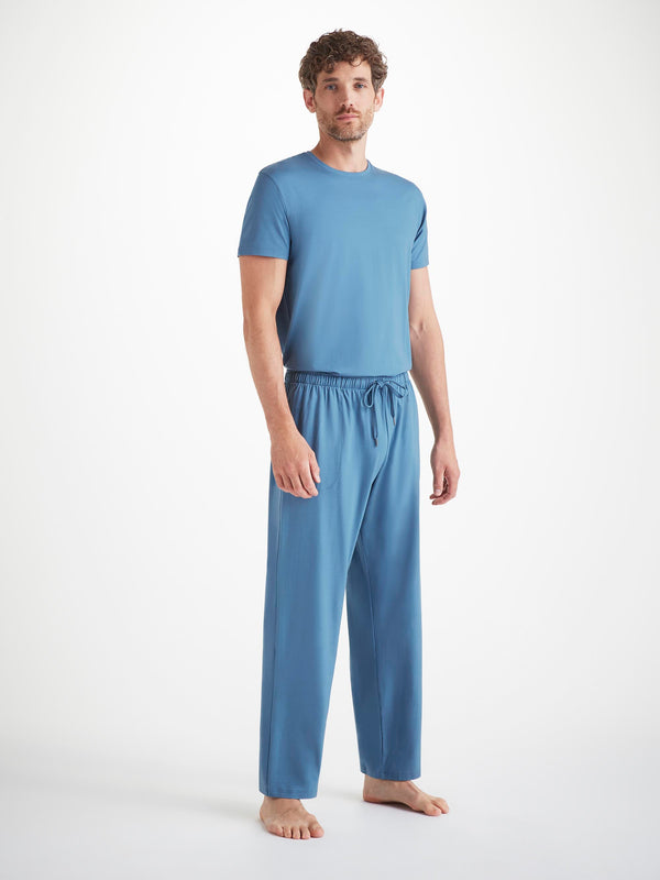 derek rose Men's T-Shirt and Lounge Trousers Set Basel Micro Modal Stretch Steel Blue Steel Blue