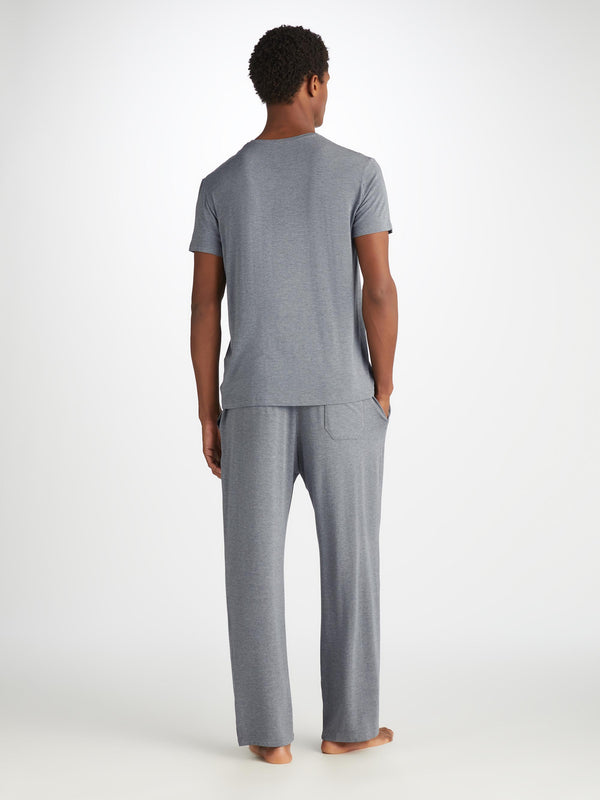 Derek Rose Men's T-Shirt And Lounge Trousers Set Marlowe Micro Modal Stretch Charcoal Charcoal