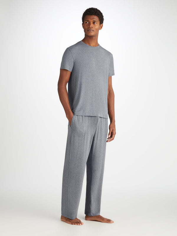 derek rose Men's T-Shirt and Lounge Trousers Set Marlowe Micro Modal Stretch Charcoal Charcoal