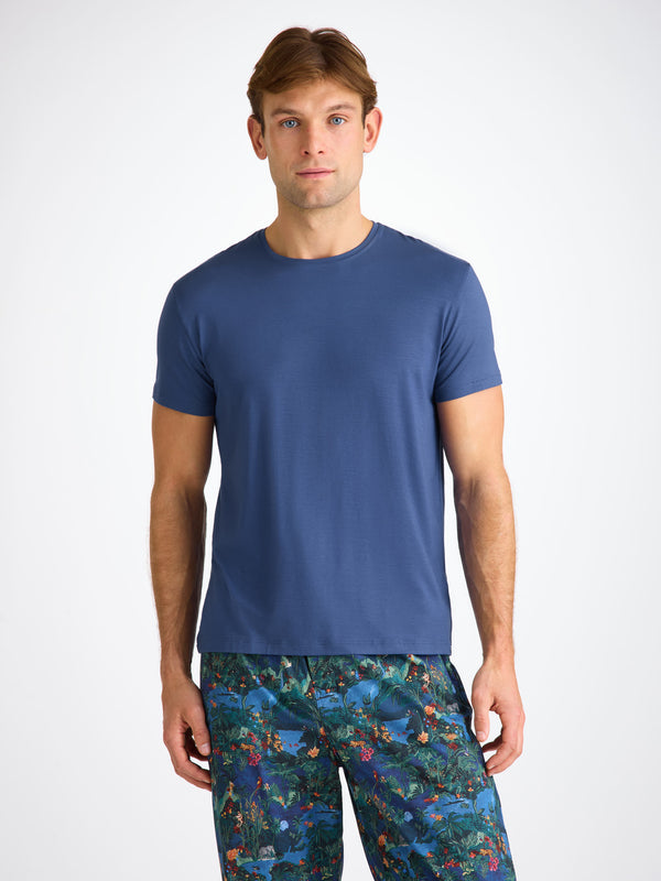 Derek Rose Men's T-Shirt Basel Micro Modal Stretch Sapphire Sapphire