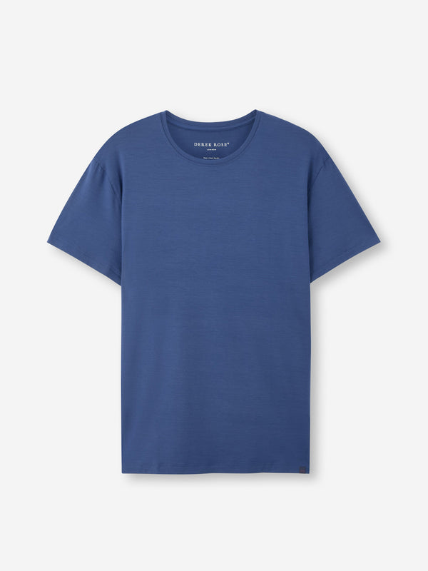 derek rose Men's T-Shirt Basel Micro Modal Stretch Sapphire Sapphire