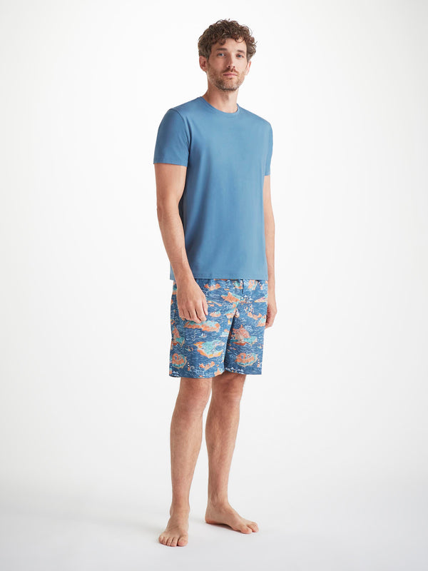 Derek Rose Men's T-Shirt Basel Micro Modal Stretch Steel Blue Steel Blue