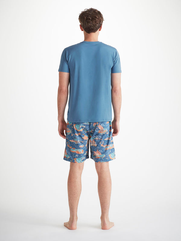 Derek Rose Men's T-Shirt Basel Micro Modal Stretch Steel Blue Steel Blue