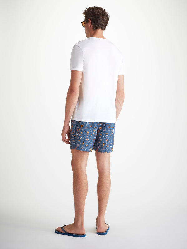 Derek Rose Men's T-Shirt Pima Cotton White Crab Motif Print White