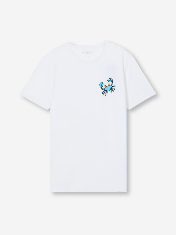 derek rose Men's T-Shirt Pima Cotton White Crab Motif Print White