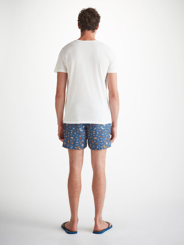 Derek Rose Men's T-Shirt Pima Cotton White Embroidered Rory Crab White