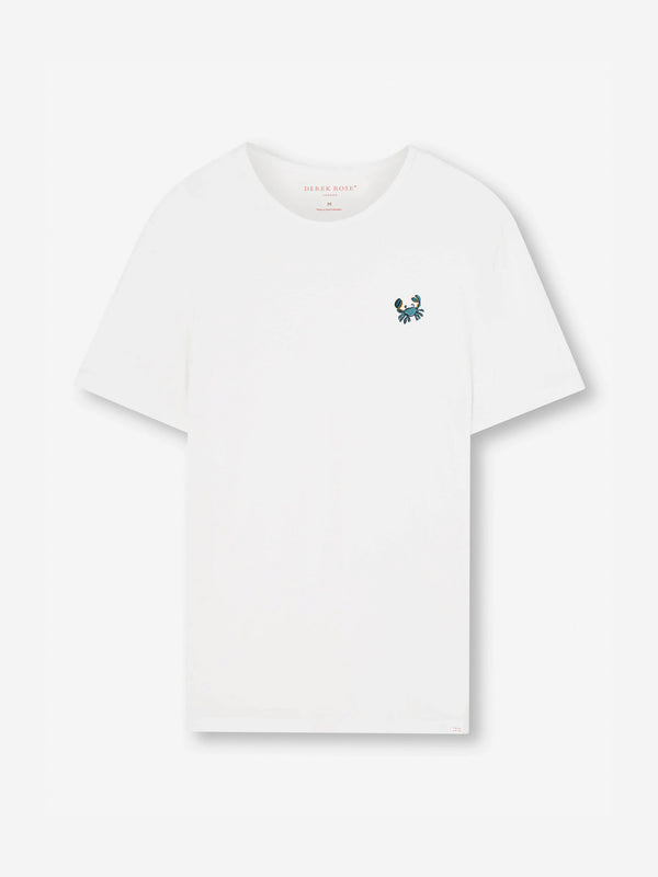 derek rose Men's T-Shirt Pima Cotton White Embroidered Rory Crab White