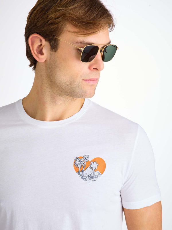 Derek Rose Men's T-Shirt Pima Cotton White Jungle Motif White