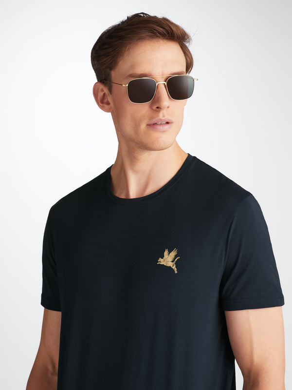 Derek Rose Men's T-Shirt Ripley 20 Pima Cotton Navy Navy