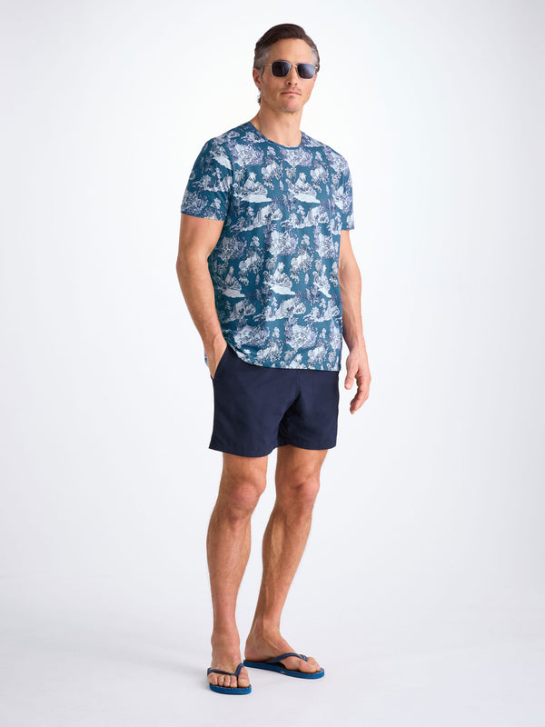 Derek Rose Men's T-Shirt Robin 17 Pima Cotton Blue Mid Blue