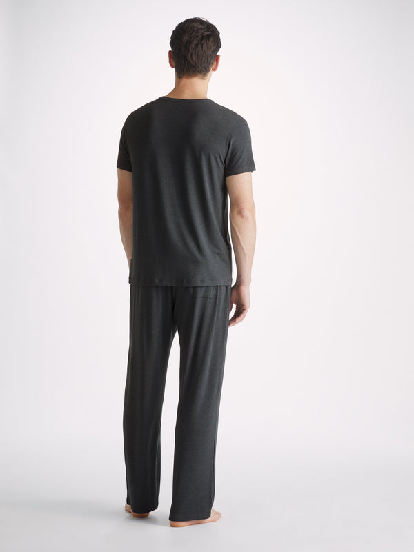 Derek Rose Men's T-Shirts And Lounge Trousers Set Marlowe Micro Modal Stretch Anthracite Anthracite