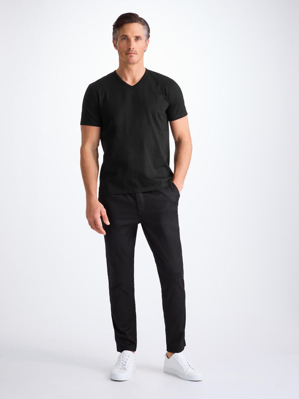 Derek Rose Men's V-Neck T-Shirt Barny Pima Cotton Black Black