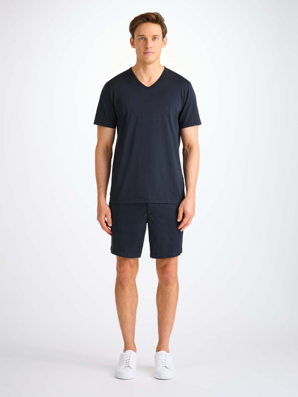 Derek Rose Men's V-Neck T-Shirt Barny Pima Cotton Navy Navy