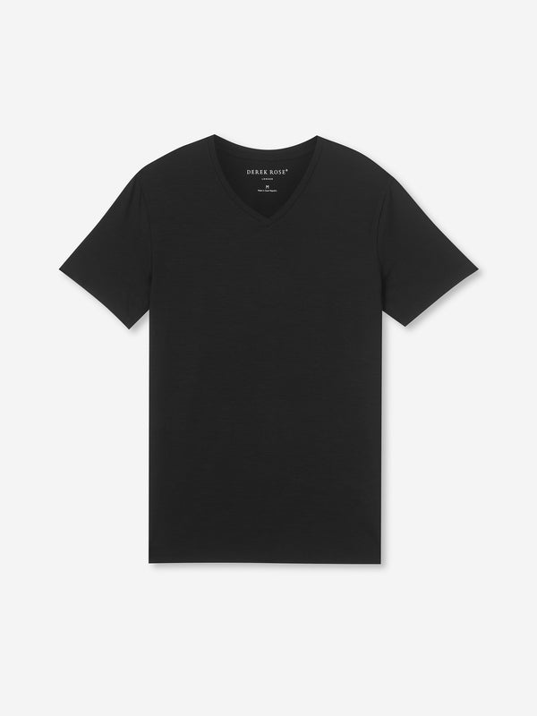 derek rose Men's V-Neck T-Shirt Basel Micro Modal Stretch Black Black derek rose Men's V-Neck T-Shirt Basel Micro Modal Stretch Black Black