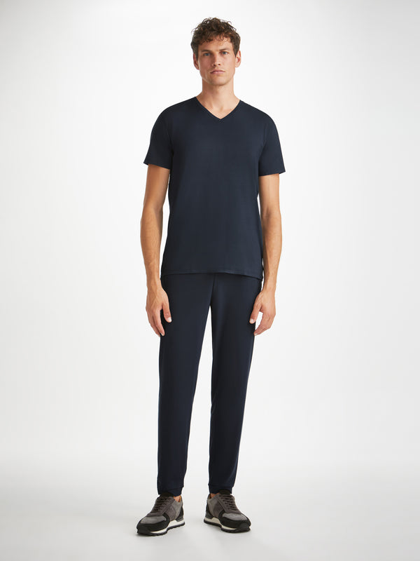 Derek Rose Men's V-Neck T-Shirt Basel Micro Modal Stretch Navy Navy
